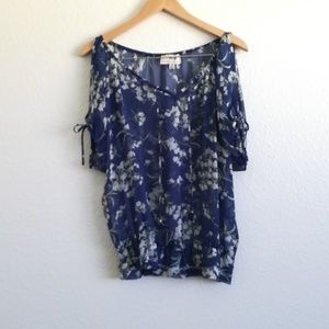 🌷 Sheer Blue and Gray Floral Blouse